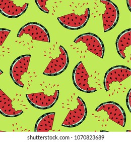 Hand drawn grunge seamless pattern with watermelon slices. Summer fresh fruit background. Can be used for wallpapers, surface textures.
