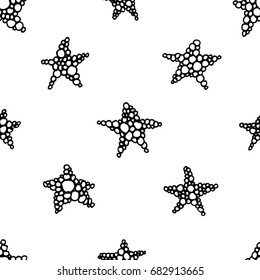 Hand drawn grunge seamless pattern. Black and white background. Abstract  doodle drawing. Vector art illustration stars