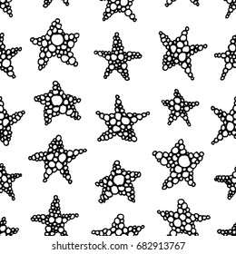 Hand drawn grunge seamless pattern. Black and white background. Abstract  doodle drawing. Vector art illustration stars
