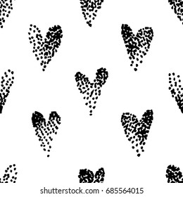 Hand drawn grunge seamless pattern. Black and white female background. Abstract  doodle drawing. Vector art illustration hearts