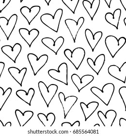 Hand drawn grunge seamless pattern. Black and white female background. Abstract  doodle drawing. Vector art illustration hearts