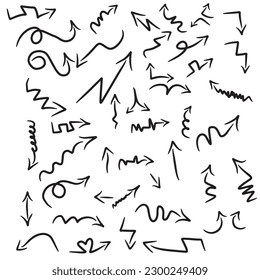 Dibujar a mano un conjunto de flechas de doodle aisladas en fondo blanco,eps10 de ilustración vectorial 