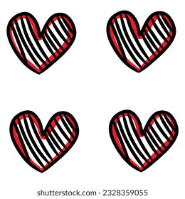 Hand drawn grunge set of hearts isolated on white background