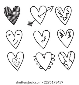Hand drawn grunge set of hearts,vector illustration eps10