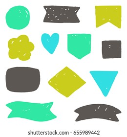 Hand drawn grunge shapes. Can be used for signs, badges. Vector illustration