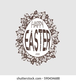 Hand Drawn Grunge Sketch Vintage Floral Vector Easter Egg