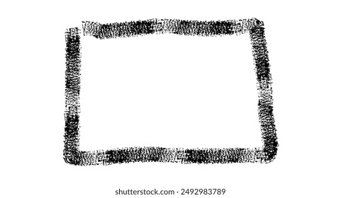 Hand drawn Grunge square rectangle frames. Ink empty black box. Rectangle border drawn by dry brush. Textured Rubber square stamp imprint. Dirt distress border isolated on background 