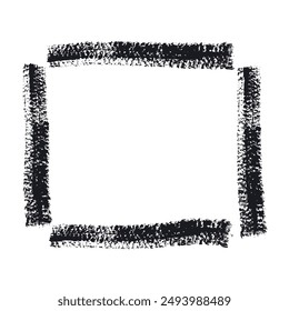 Hand drawn Grunge square rectangle frames. Ink empty black box. Rectangle border drawn by dry brush. Textured Rubber square stamp imprint. Dirt distress border isolated on background