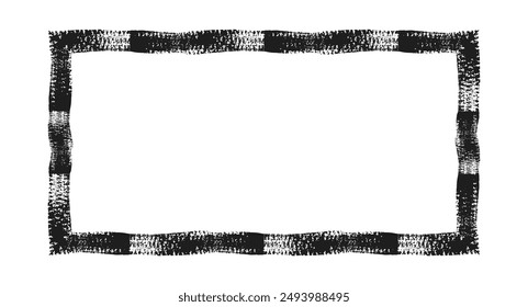 Hand drawn Grunge square rectangle frames. Ink empty black box. Rectangle border drawn by dry brush. Textured Rubber square stamp imprint. Dirt distress border isolated on background 