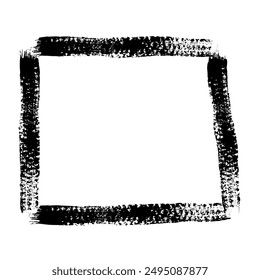 Hand drawn Grunge square rectangle frames. Ink empty black box. Rectangle border drawn by dry brush. Textured Rubber square stamp imprint. Dirt distress border isolated on background