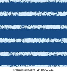 Hand drawn grunge stripes vector seamless pattern. Abstract blue background with white brush strokes.