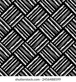 Hand drawn grunge style weaving seamless pattern. Black and white vector wicker texture. Geometric simple print. Modern print for textile, fabric, wallpaper, wrapping, scrapbook and packaging