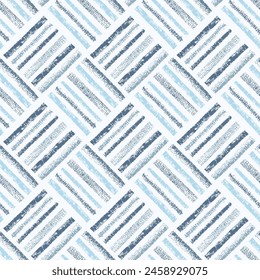 Estilo grunge dibujado a mano tejiendo patrón sin fisuras. Textura de mimbre de Vector en colores denim dreams. Impresión simple geométrica. Estampado moderno para textil, tela, Fondo de pantalla, envoltura, scrapbook y embalaje