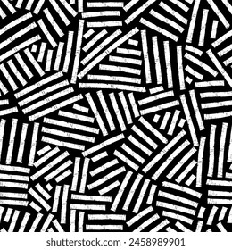 Hand drawn grunge style weaving seamless pattern. Black and white vector wicker texture. Geometric simple print. Modern print for textile, fabric, wallpaper, wrapping, scrapbook and packaging