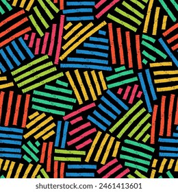 Dibujado a mano estilo grunge tejiendo patrón sin fisuras. Textura de mimbre de Vector colorido. Impresión simple geométrica. Estampado moderno para textil, tela, Fondo de pantalla, envoltura, scrapbook y embalaje