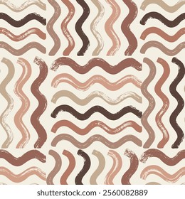 Hand drawn grunge style weaving seamless pattern. Trendy vector waves texture. Geometric simple print in Mocha Mousse. Modern print for textile, fabric, wallpaper, wrapping, scrapbook and packaging