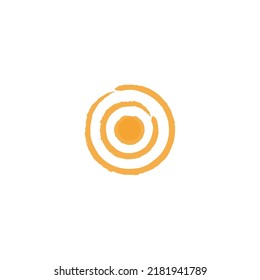 Hand drawn grunge sun symbol. Brush stroke orange smudge. Round orange shape, sticker template. Sun symbol vector icon