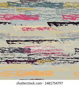 Hand Drawn Grunge Surface. Stripy Chalk Coal Pattern. Seamless Pattern. Chalk Trends Motif. Summer Khaki and Camo Backdrop. Art Background Surface. Brush Vector illustration.