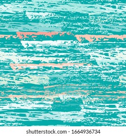 Hand Drawn Grunge Surface. Stripy Chalk Coal Pattern. Seamless Pattern. Chalk Print. Trending Cyan and Turquoize Backdrop. Art Background Surface. Brush Vector illustration.