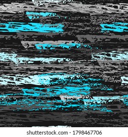 Hand Drawn Grunge Surface. Stripy Chalk Coal Pattern. Seamless Pattern. Cool Chalk Trends Motif. Blue and Gray Backdrop. Art Background Surface. Brush Vector illustration.