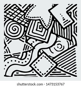 Hand drawn grunge texture. Artistic illustration of rough graphic pattern, ethnic abstract lines, tribal ink symbols. Vector image