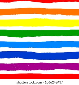 Hand drawn grunge texture seamless pattern of horizontal rainbow stripes on white background. Rainbow LGBT pride flag. International Day Against Homophobia, Pride Month symbol