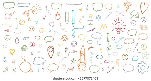Hand drawn grunge texture tick, mark, checkboxes, correct or wrong symbols set. Chalk or crayon effect vector elements isolated on white background for underline in business presentation, checklist