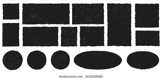 Quadros de caixa de texto texturizados grunge desenhados à mão definidos com aresta irregular irregular irregular irregular irregular irregular. Coleção de ovais de círculos quadrados de retângulos de caneta tinteiro. Retro vintage envelhecido angustiado vetor banners bordas modelos