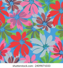Hand drawn grunge textured tropical leaves seamless pattern.   Seamless patterns