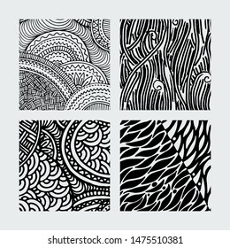 Hand drawn grunge textures. Artistic collection of rough graphic patterns, ethnic abstract lines, tribal ink symbols. Vector image