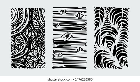 Hand drawn grunge textures. Artistic collection of rough graphic patterns, ethnic abstract lines, tribal ink symbols. Vector image