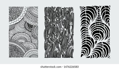 Hand drawn grunge textures. Artistic collection of rough graphic patterns, ethnic abstract lines, tribal ink symbols. Vector image