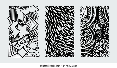 Hand drawn grunge textures. Artistic collection of rough graphic patterns, ethnic abstract lines, tribal ink symbols. Vector image