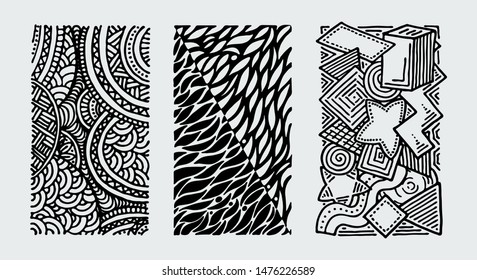 Hand drawn grunge textures. Artistic collection of rough graphic patterns, ethnic abstract lines, tribal ink symbols. Vector image
