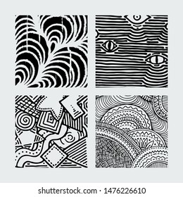 Hand drawn grunge textures. Artistic collection of rough graphic patterns, ethnic abstract lines, tribal ink symbols. Vector image