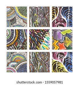 Hand drawn grunge textures. Artistic collection of rough graphic patterns, ethnic abstract lines, tribal ink symbols. Vector image