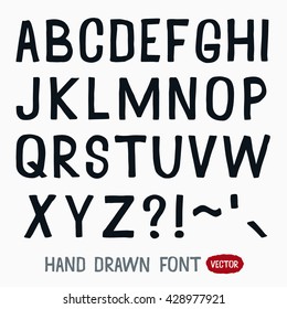 Hand drawn grunge typography font, vector black letters on white background