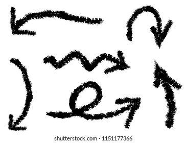 Hand drawn grunge vector arrows. Dry paint brush strokes