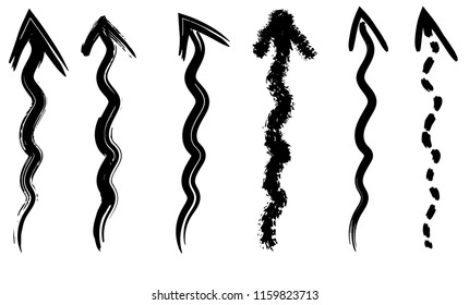 Hand drawn grunge vector arrows. Dry paint brush strokes