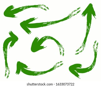 Hand drawn grunge vector arrows. Dry paint brush strokes