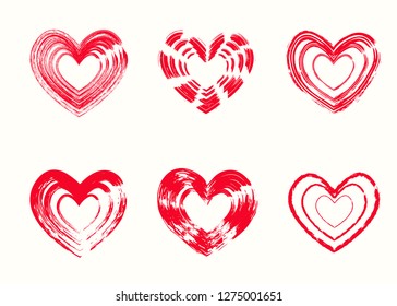 Hand drawn grunge vector hearts. Love symbol with dry brush painting