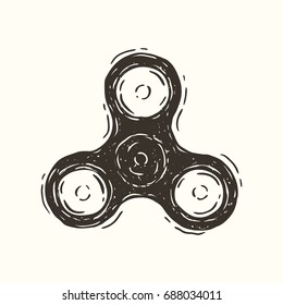Hand drawn grunge vector illustration of the fidget spinner