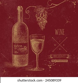Hand drawn grunge vector wine background
