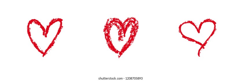 Hand drawn grungy hearts, love and valentine's symbol. Chalk texture handmade illustration.