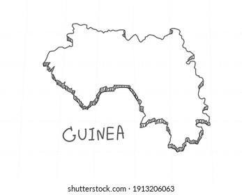 Hand Drawn of Guinea 3D Map on White Background.