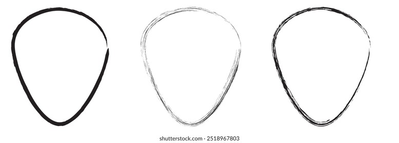 Conjunto de ícones de palhetas de guitarra desenhadas à mão. Ilustração vetorial.