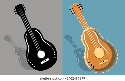 Hand drawn guitar silhouette illustration vector design,This design is perfect for t-shirts, posters, cards, mugs and Poster , Wallpaper.