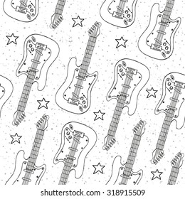 Hand drawn guitar surface seamless pattern. Rock music background. Vector illustration.
