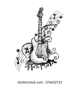 Hand drawn guitar. Vector illustration.