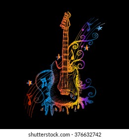 Hand drawn guitar. Vector illustration.